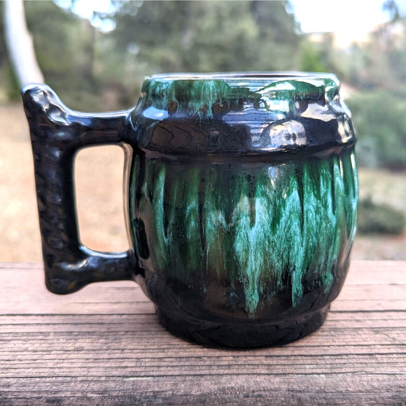 Blue Mountain Pottery Barrel Mug with Handle Drip Glaze Redware Mid Century - Picture 5 of 8